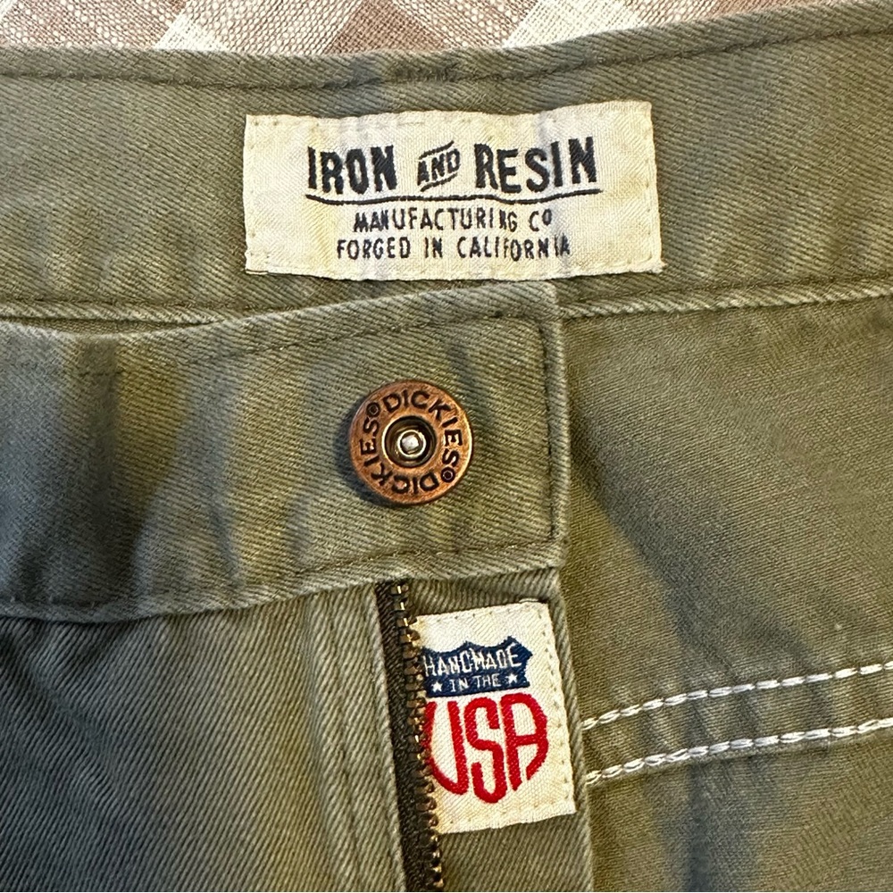 Iron & Resin x Dickies army green chino pants. Made in CA